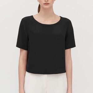 Cuyana Silk Cropped Crewneck Tee M Black